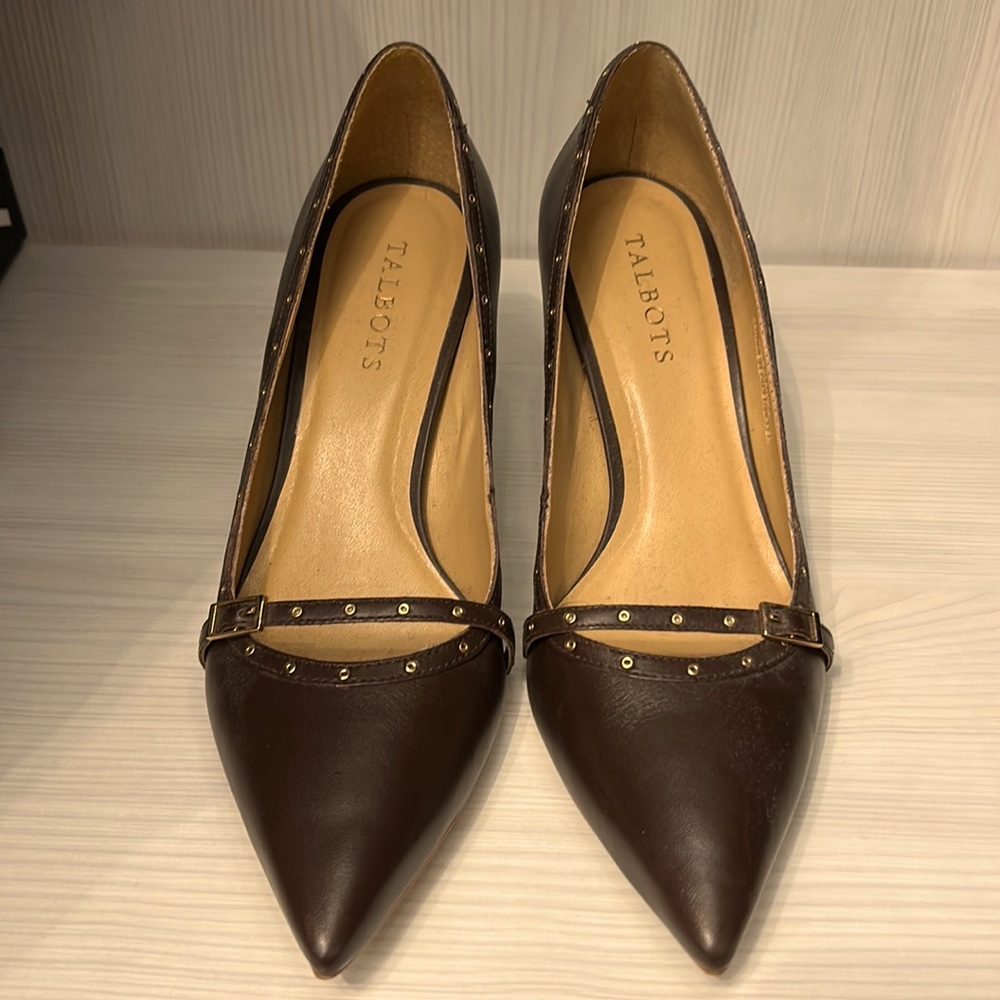 Talbots brand brown leather heels, size 8.5 M